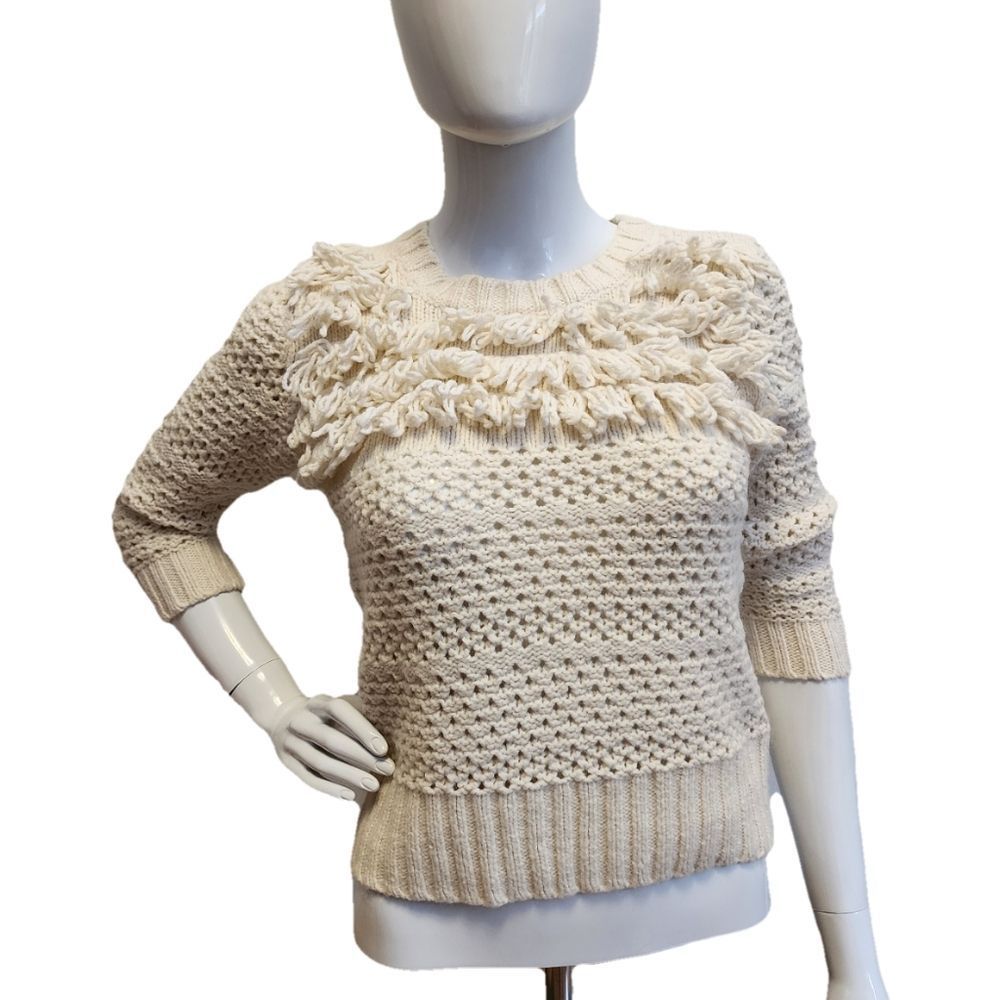 Anthropologie Far Away From Close White Fringe Sweater